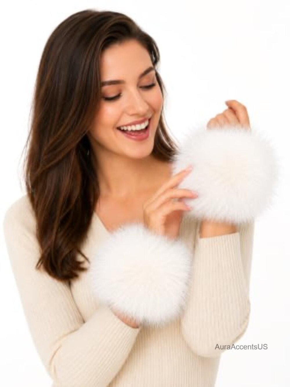Faux Fur Wrist Cuffs Detachable Arm Warmers Winter Accessory